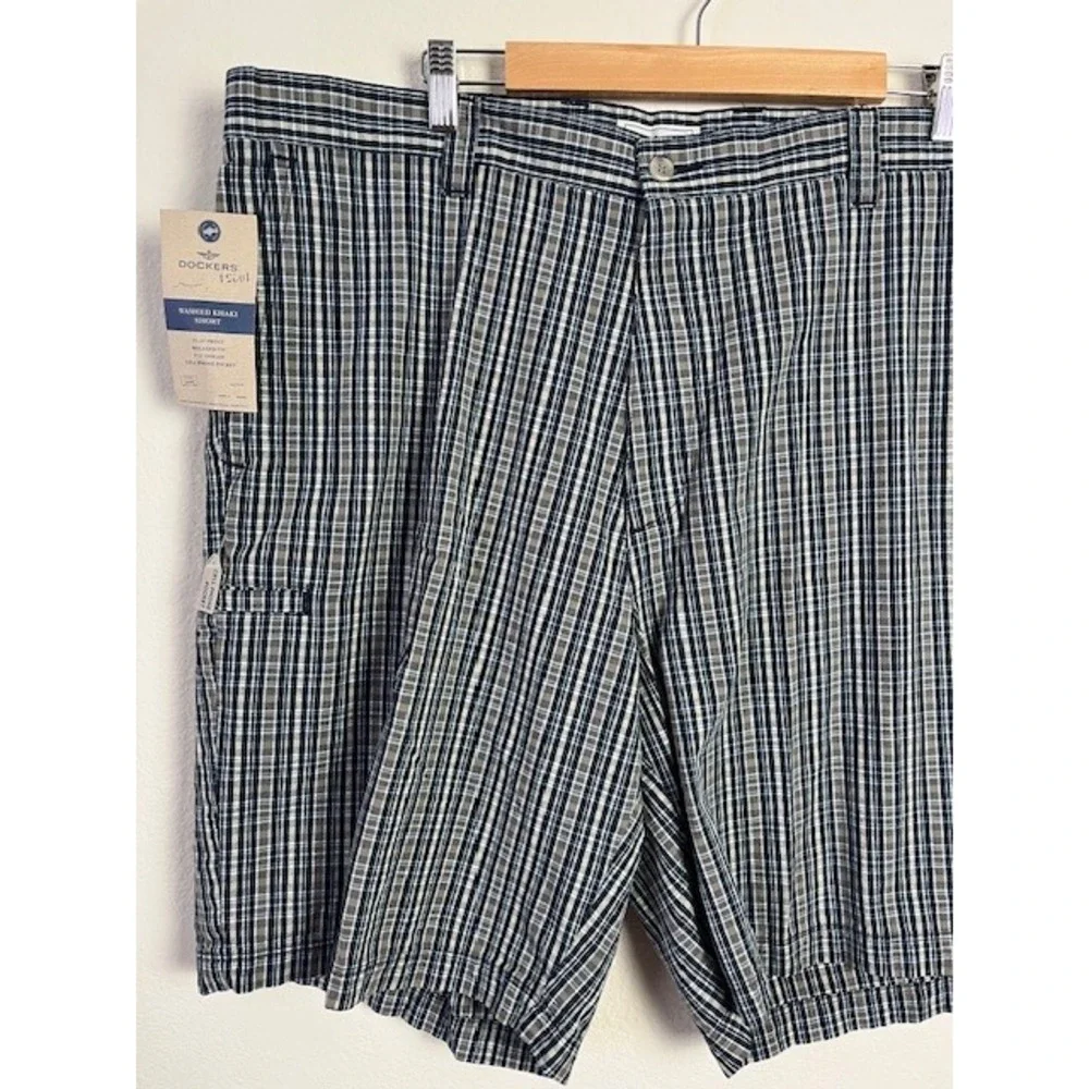 New Dockers Sz 40 Washed Khaki Shorts Plaid Flat Front Relaxed‎ Fit 9.5 Inseam